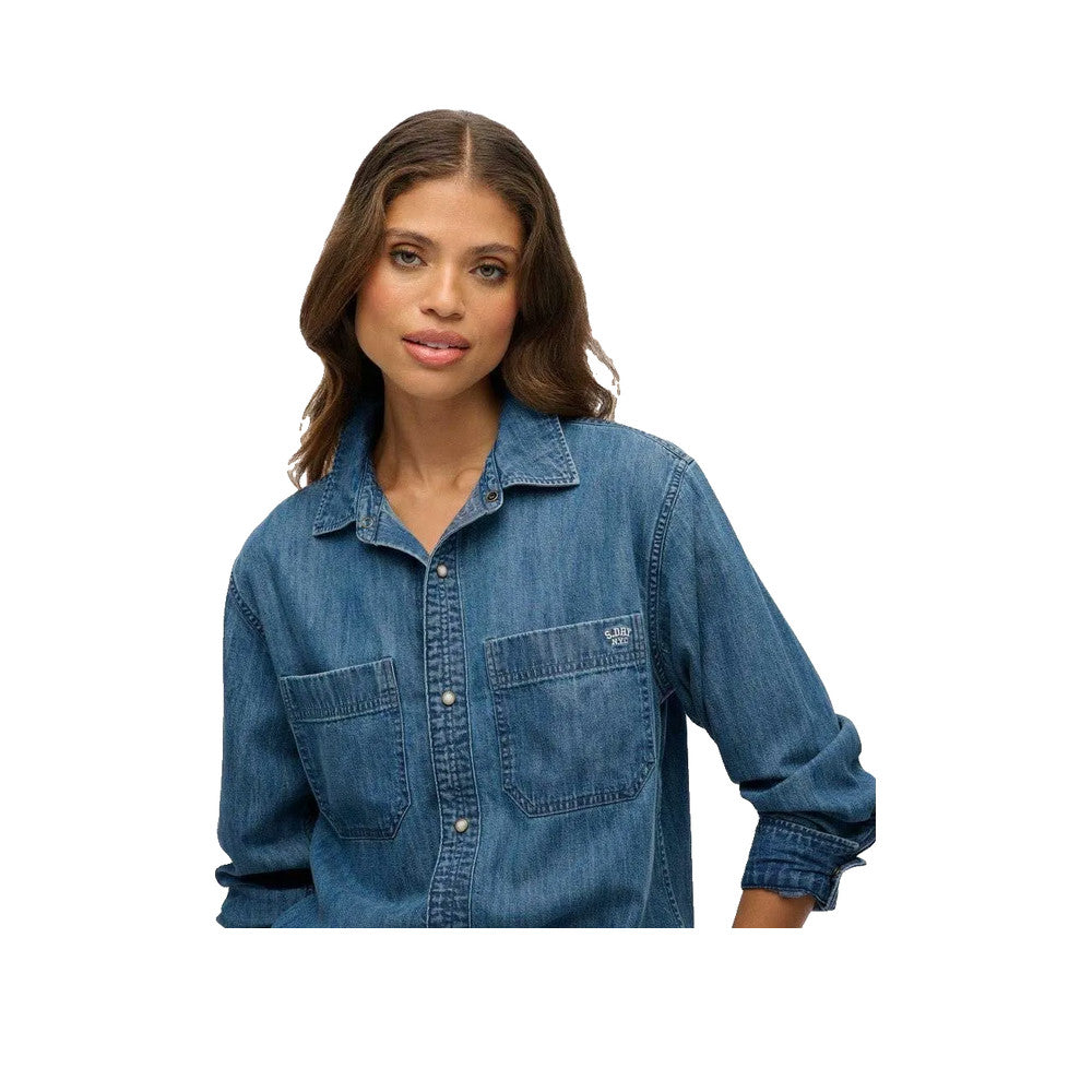 Superdry Oversized Denim Shirt - Women's Shirt Blue