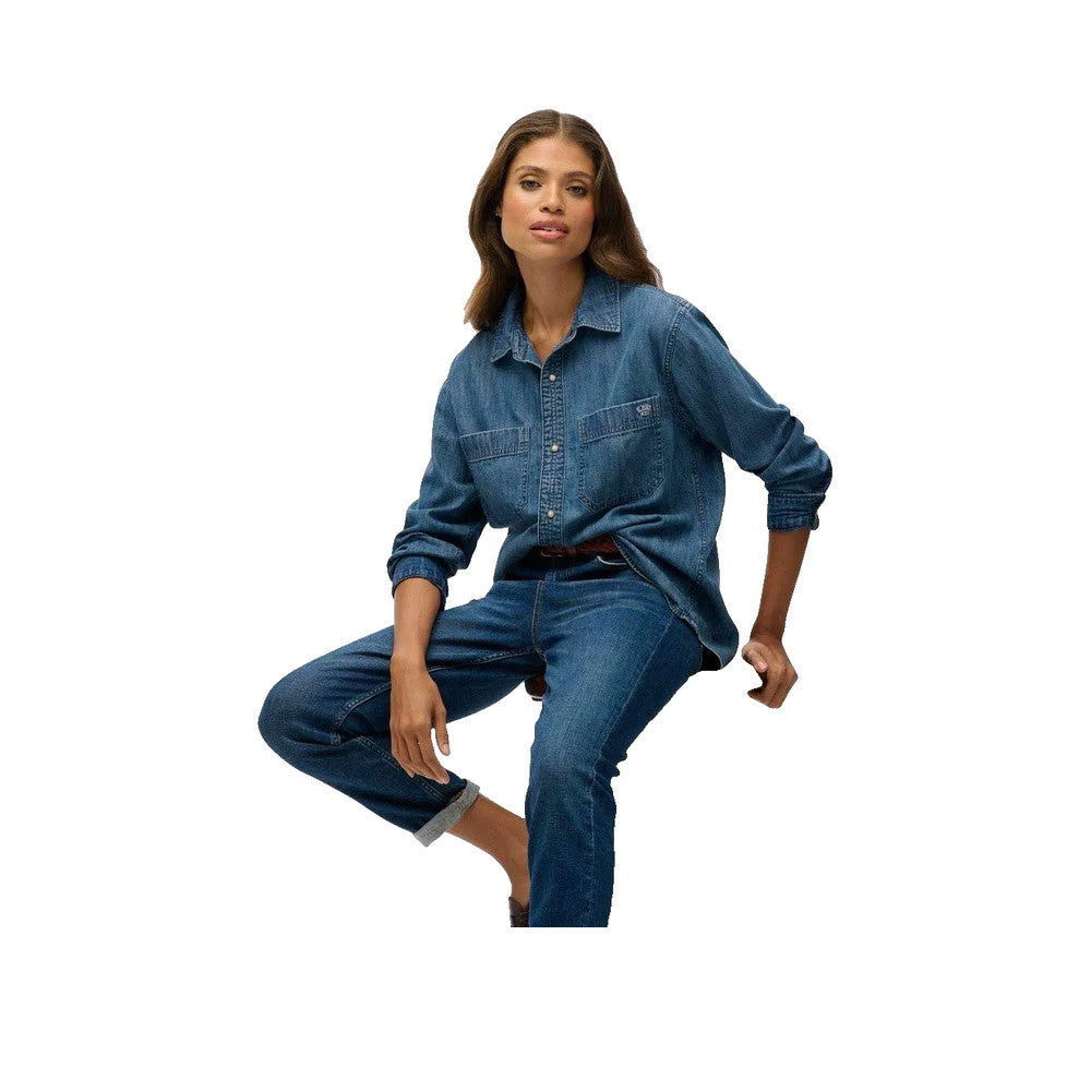 Superdry Oversized Denim Shirt - Women's Shirt Blue