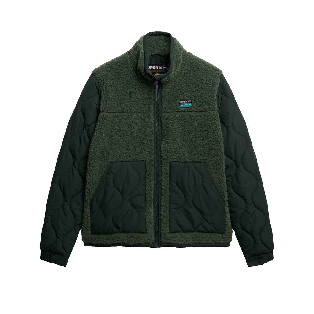 Superdry Hybrid Fleece - Giacca in Pile Donna Verde