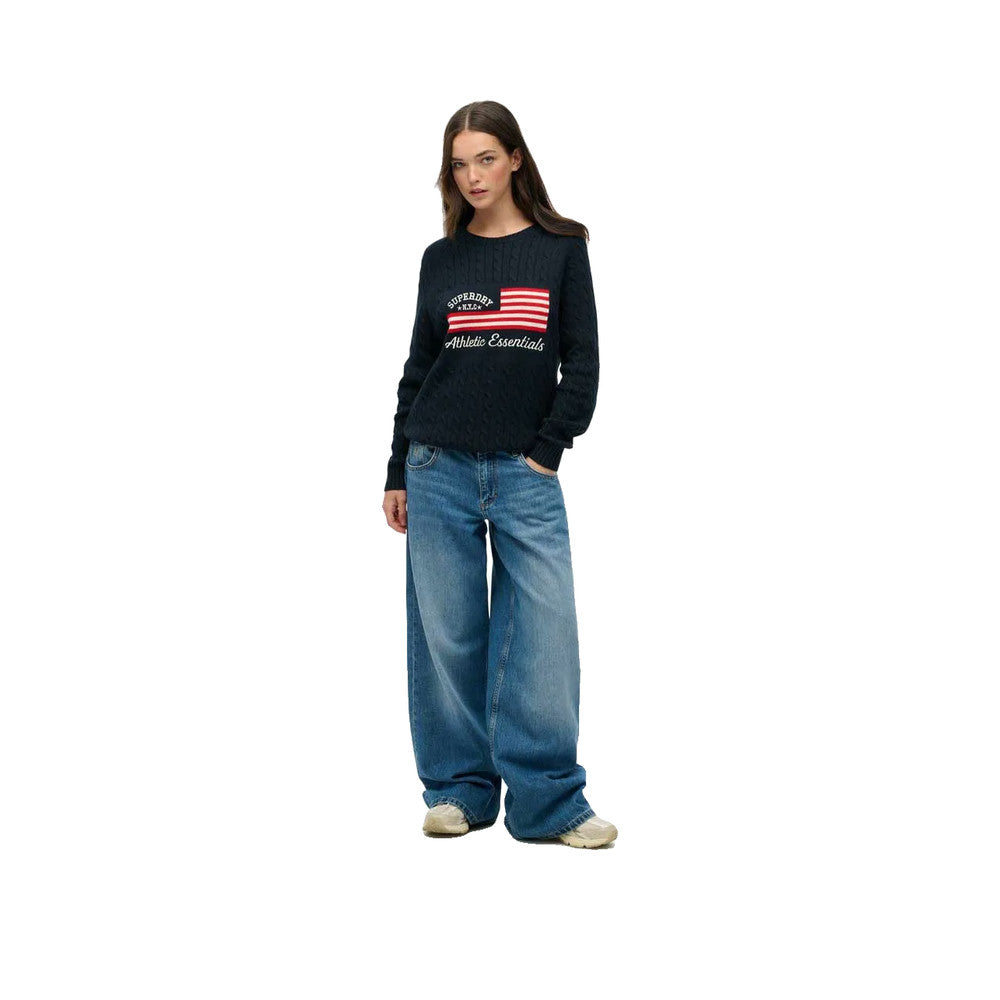 Superdry Slouchy Cable Flag – Damen-Pullover Marineblau