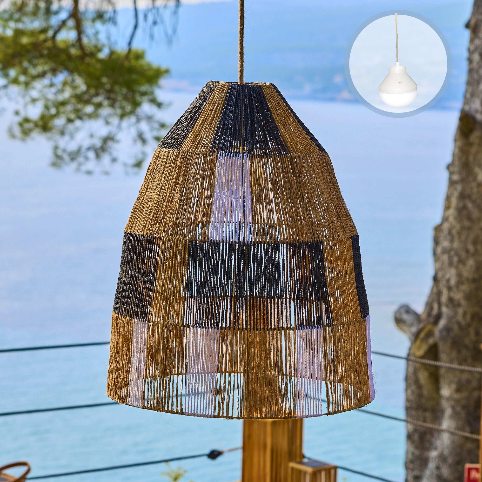 Zahara - Wireless Pendant Light - Rope - Beige