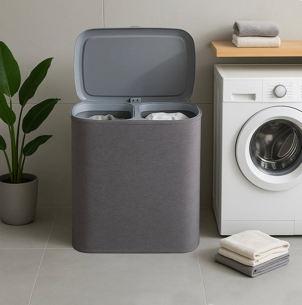 SVEN 50L fabric laundry basket with lid and 2 removable separator bags, large capacity, foldable and practical