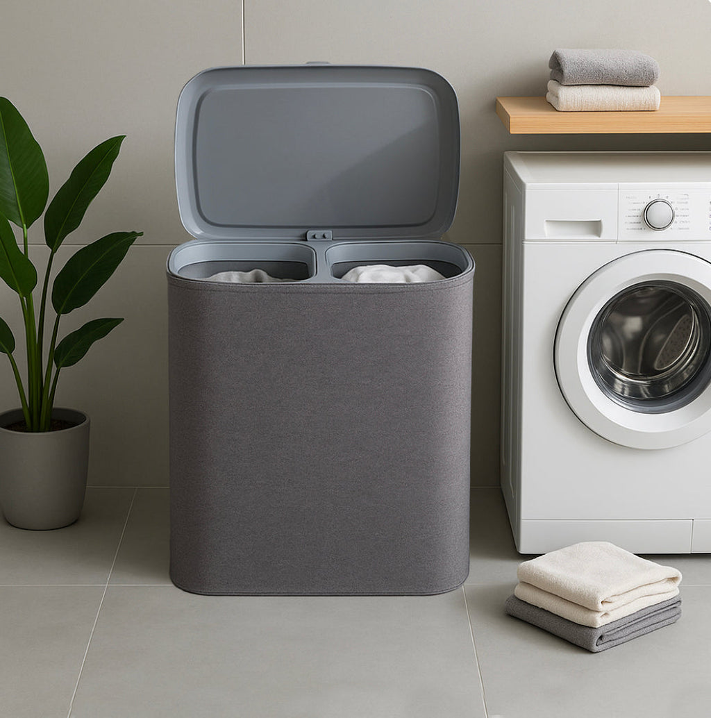Large capacity fabric laundry basket 90 liters with separation, 2 removable washing bags with lid Model SVEN