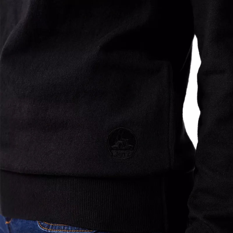 Jott – Felpa Jott Heloise - Nero - Donna, primo piano del fondo di una felpa nera in cotone, con logo ricamato