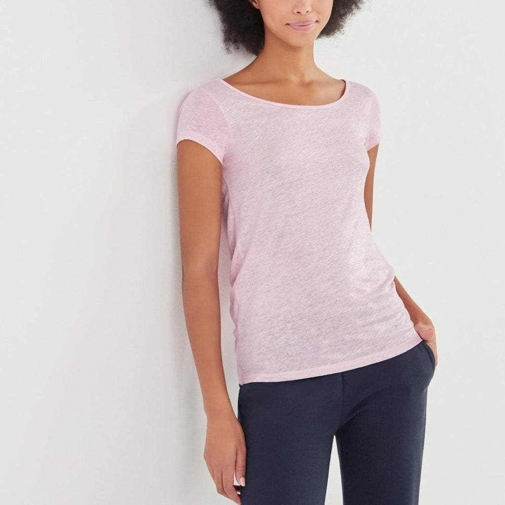 Camiseta Cuello Escotado En La Espalda En Lino Irisado - Mujer