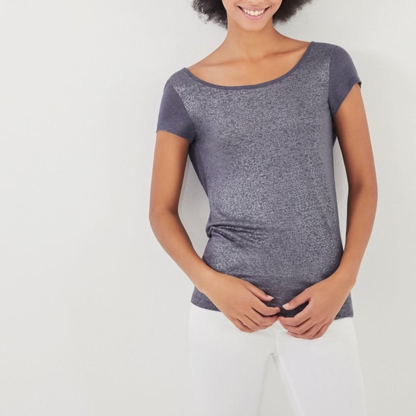 Camiseta Cuello Escotado En La Espalda En Lino Irisado - Mujer