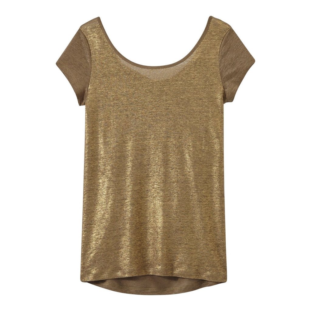 Camiseta Cuello Escotado En La Espalda En Lino Irisado - Mujer