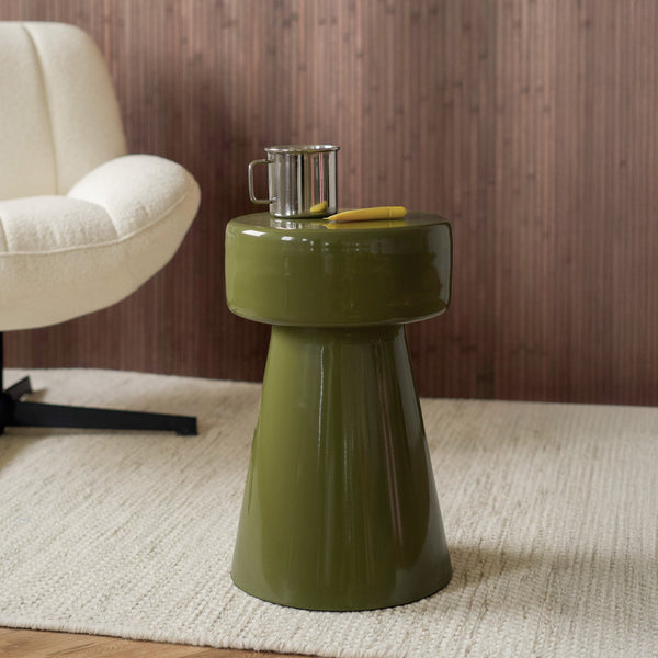 Athéna - Table D'Appoint Ronde En Métal Vert Kaki