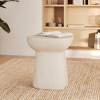 Samui - Table D'Appoint Carrée Blanche En Fibre D'Argile Effet Béton