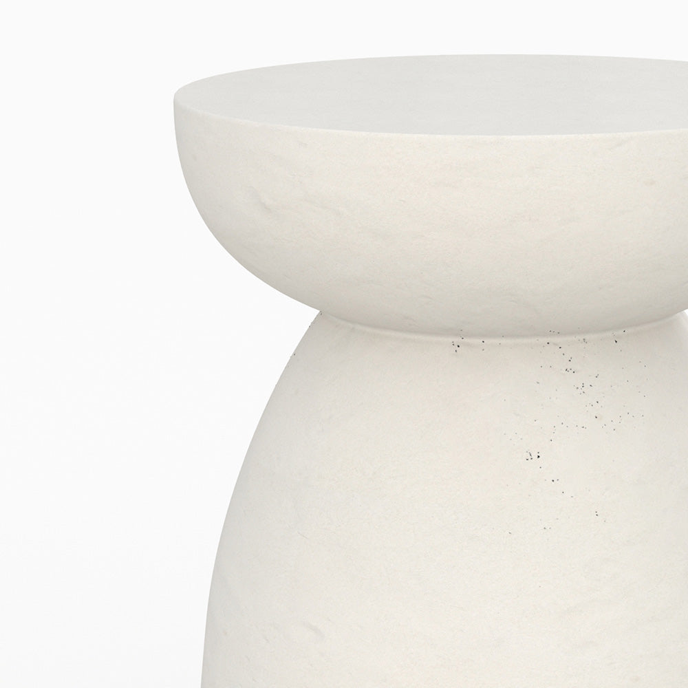Capri - Table D'Appoint Ronde Blanche En Fibre D'Argile Effet Béton
