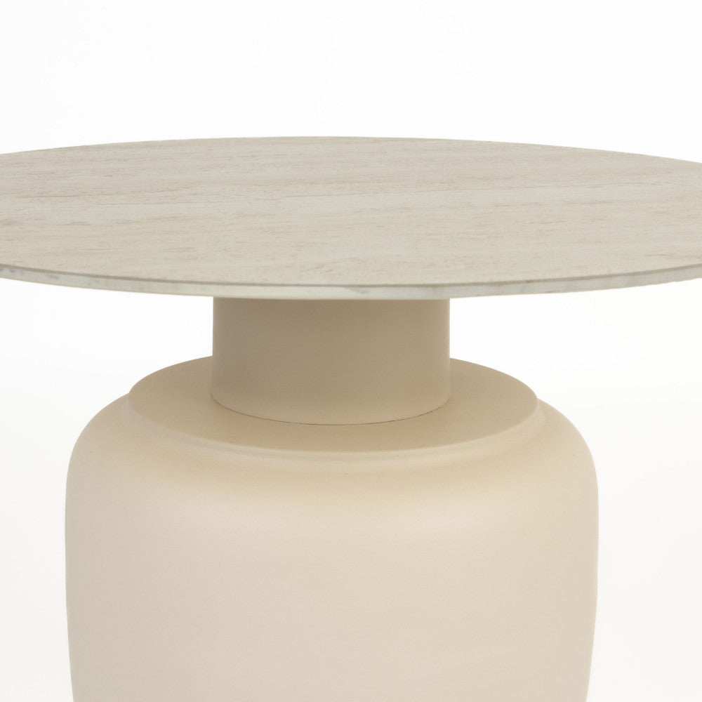 Karula - Tavolino rotondo effetto travertino - Beige