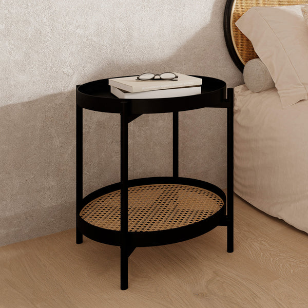 Lukut - Table Basse En Cannage Et Bois De Mindi Noir