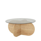 Bully - Mesa de centro redonda - Vidrio templado y madera - Madera clara