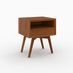 Waya - Table De Chevet En Bois De Teck, 1 Niche Et 1 Tiroir