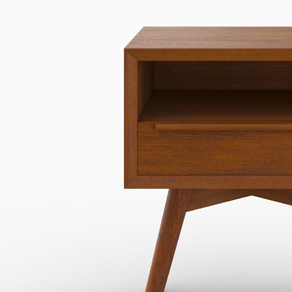 Waya - Table De Chevet En Bois De Teck, 1 Niche Et 1 Tiroir