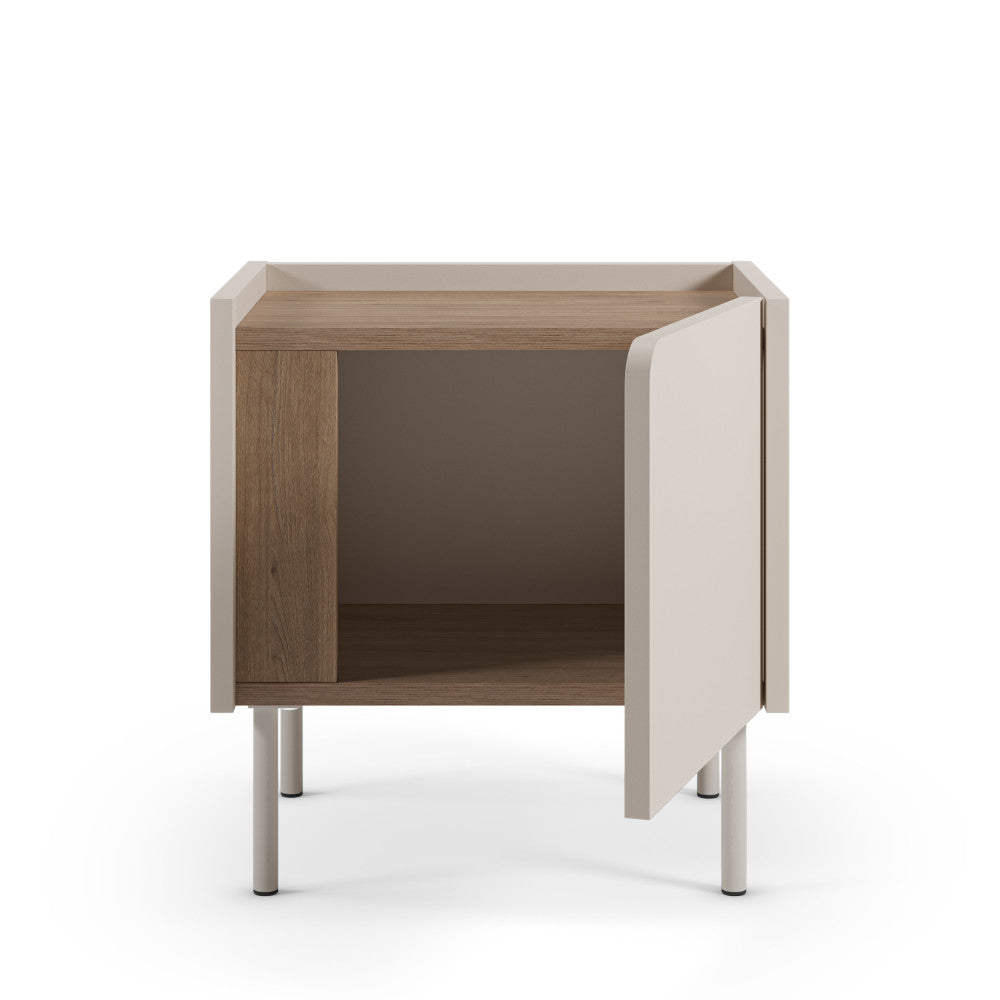 Boxy - Table De Chevet 1 Porte Et Métal - Bois - Beige