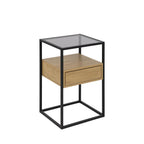 Luma - Mesita de noche con 1 cajón - Vidrio, madera y metal - Madera clara
