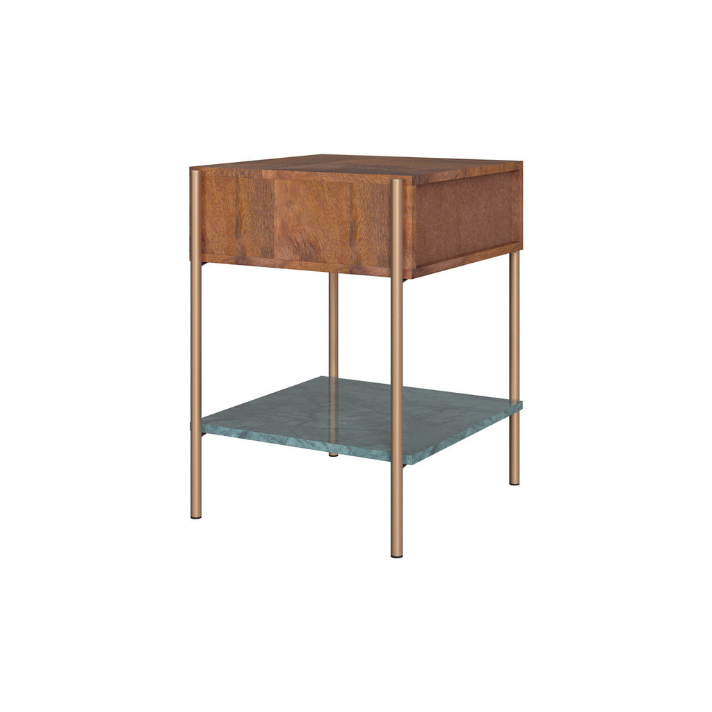 Doori - Table De Chevet En Bois De Manguier Et Marbre Vert
