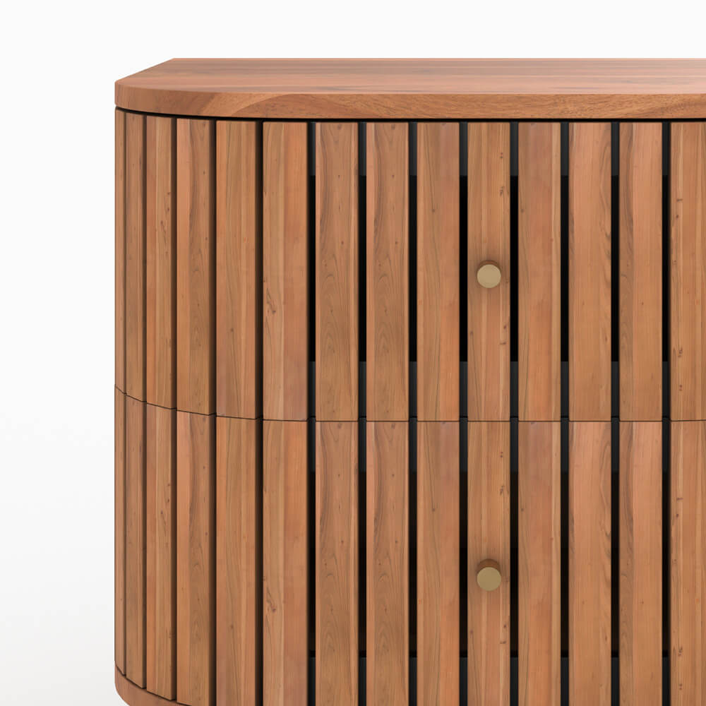 Paola - Table De Chevet En Bois D'Acacia 2 Tiroirs
