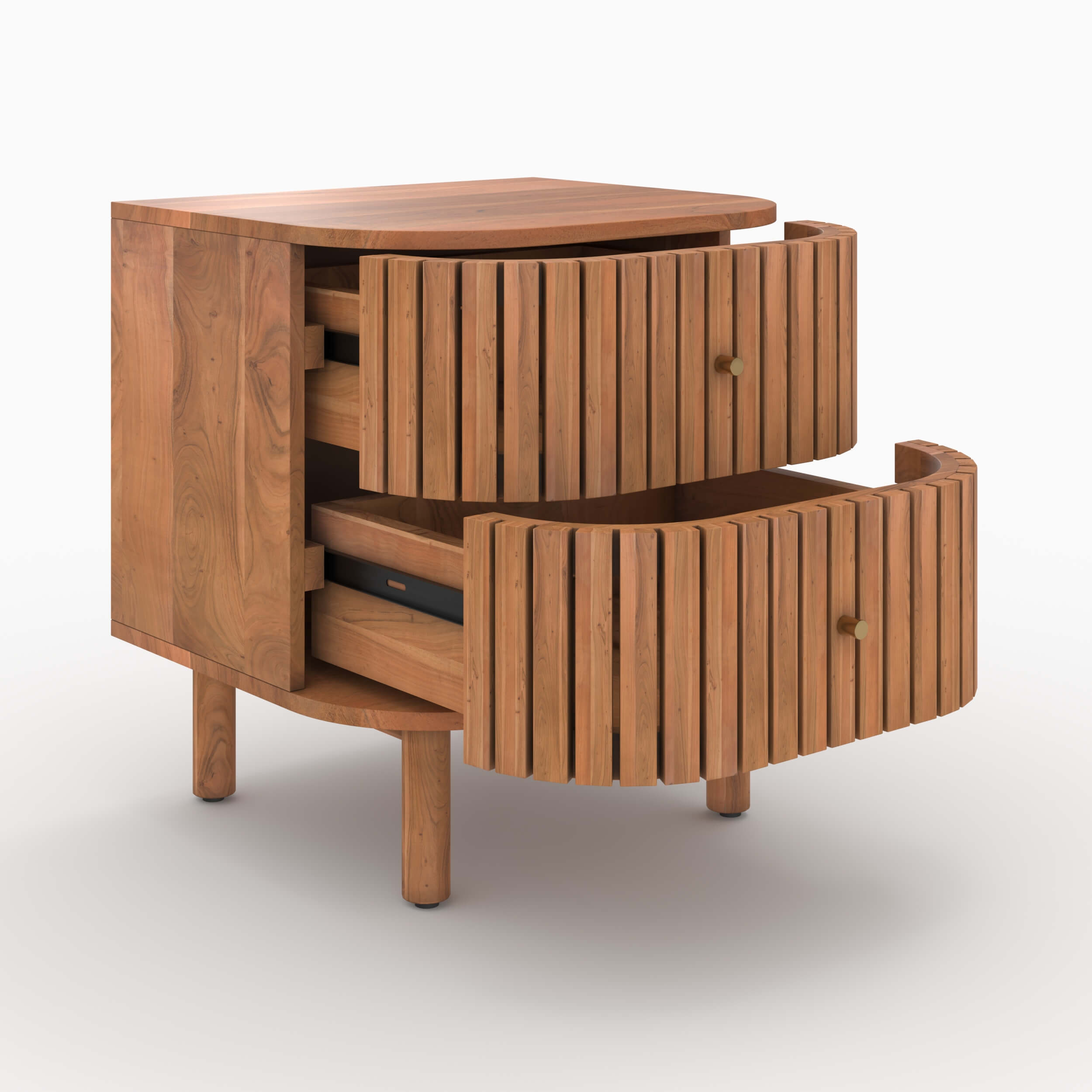 Paola - Table De Chevet En Bois D'Acacia 2 Tiroirs