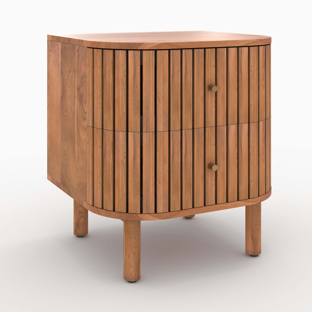 Paola - Table De Chevet En Bois D'Acacia 2 Tiroirs