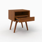 Waya - Table De Chevet En Bois De Teck, 1 Niche Et 1 Tiroir