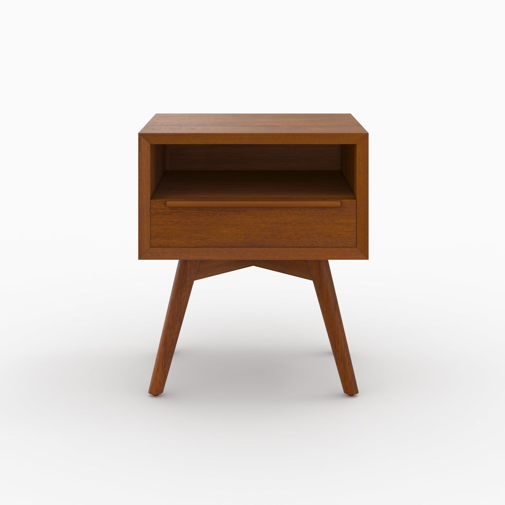 Waya - Table De Chevet En Bois De Teck, 1 Niche Et 1 Tiroir