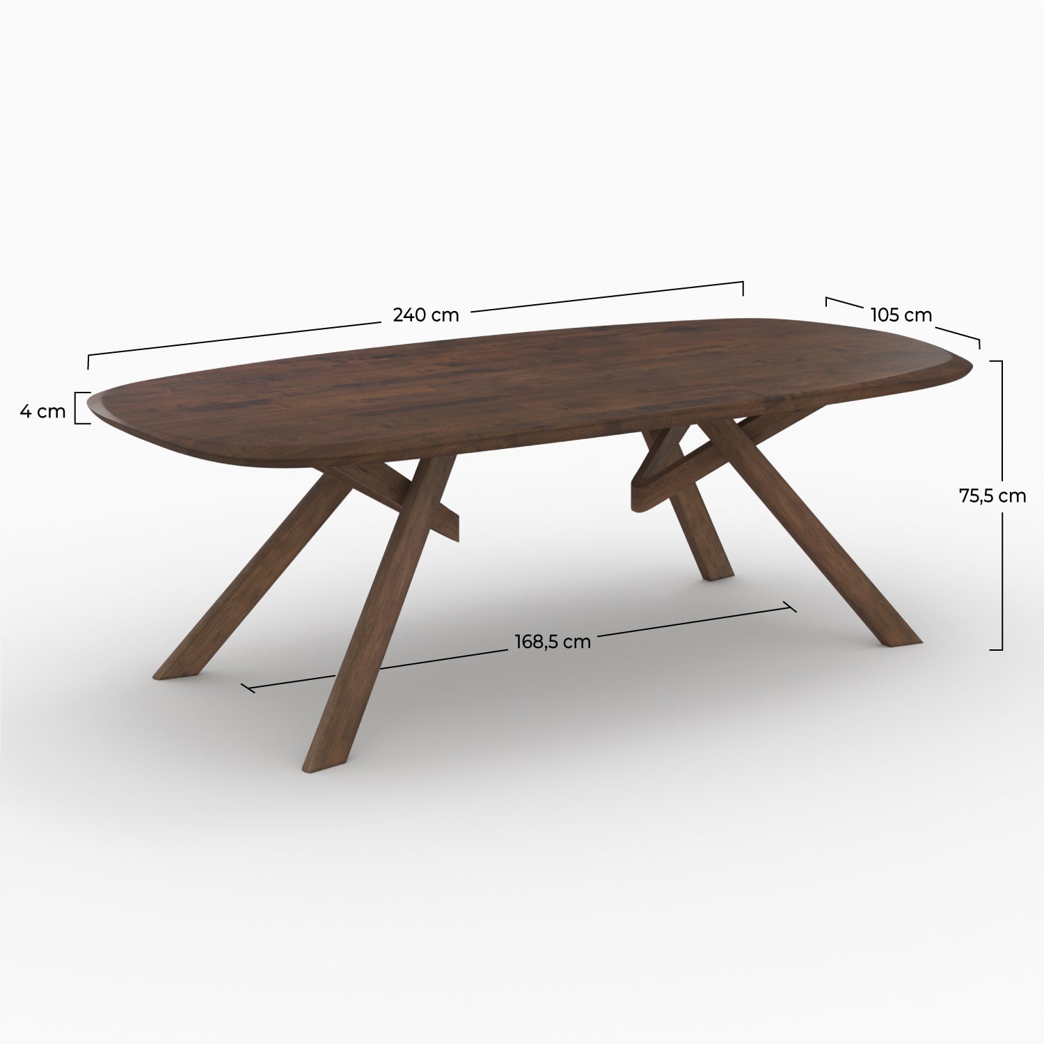 Merlin - Table Rectangulaire En Bois D'Hévéa Massif Foncé 8 Personnes