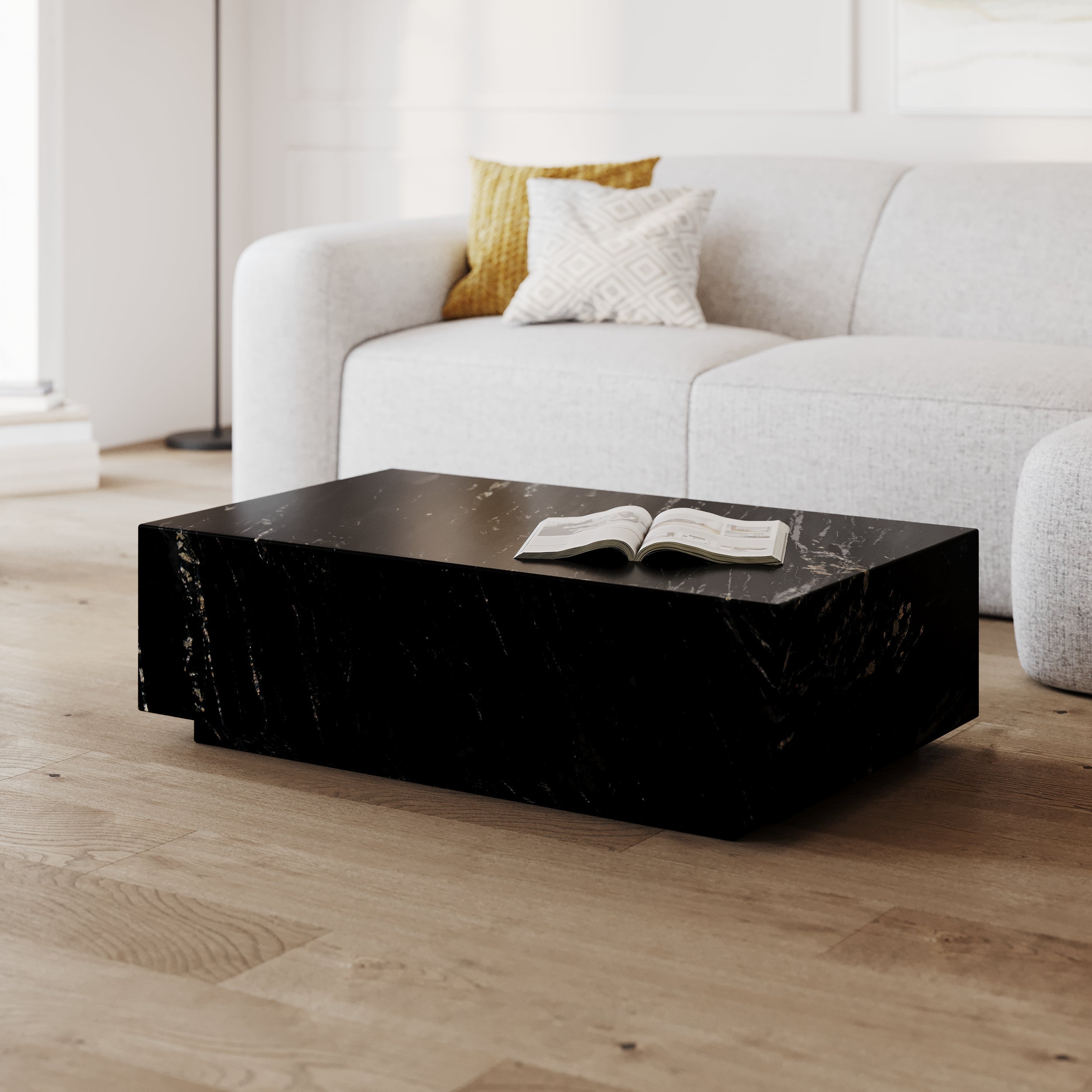 Izaé - Mesa de centro rectangular de mármol negro