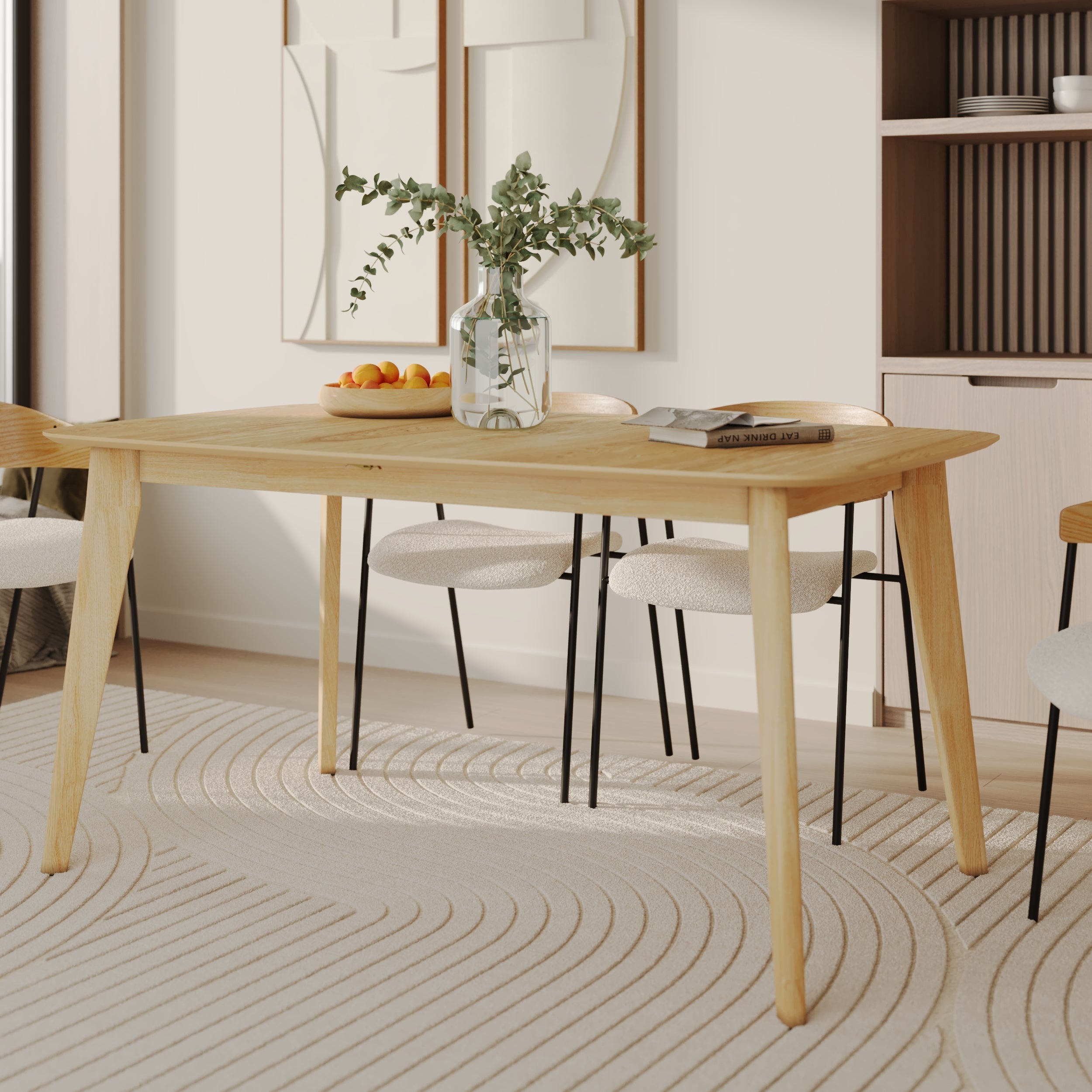 Omán - Mesa rectangular para 4/6 personas extensible en madera clara