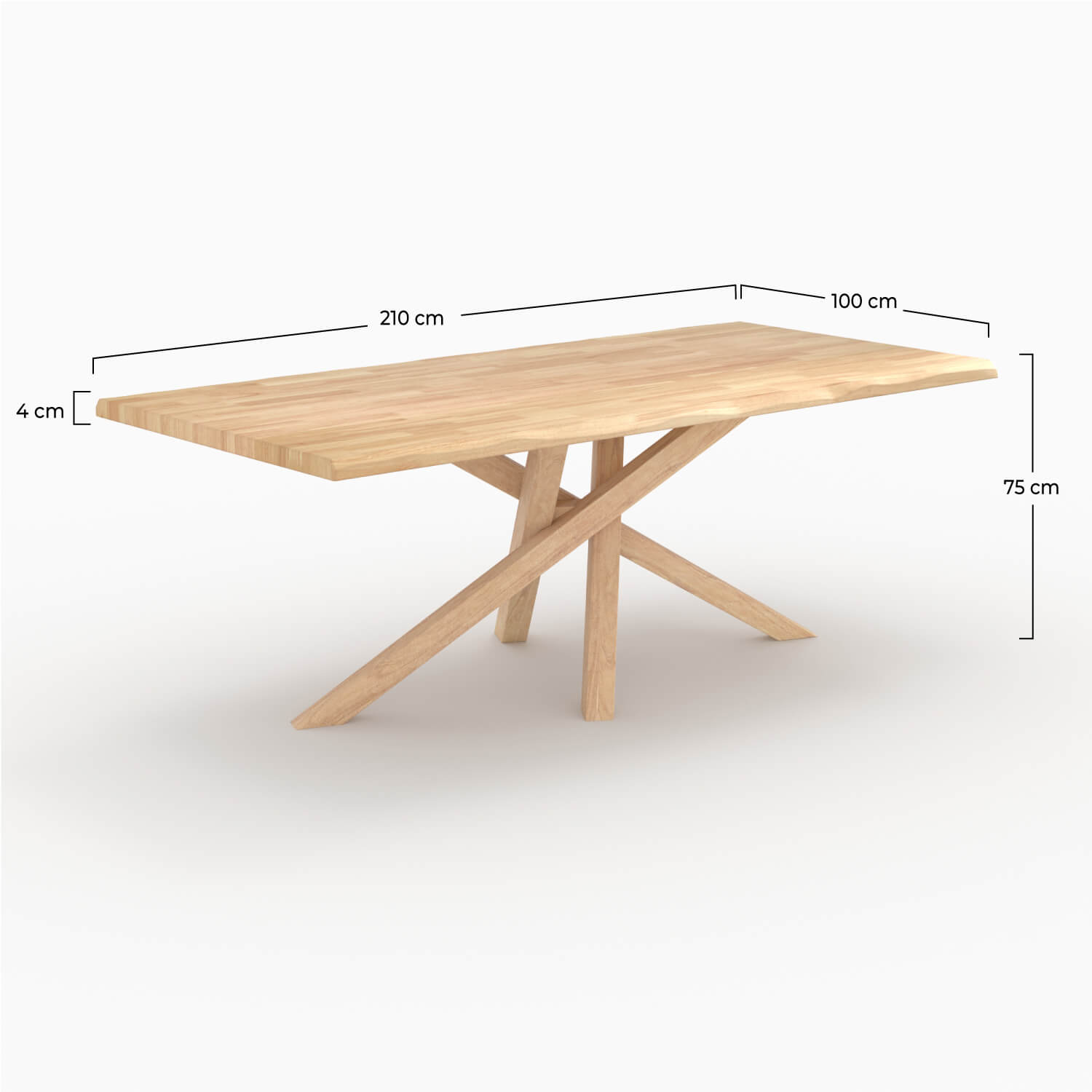 Robin - Table Rectangulaire En Bois D'Hévéa Massif Clair 8 Personnes