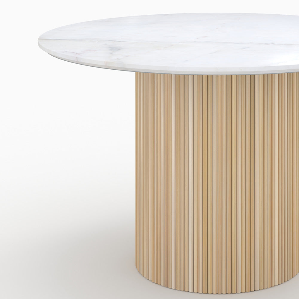 Agathe - Table Ronde 4 Personnes En Marbre Blanc Et Bois De Manguier