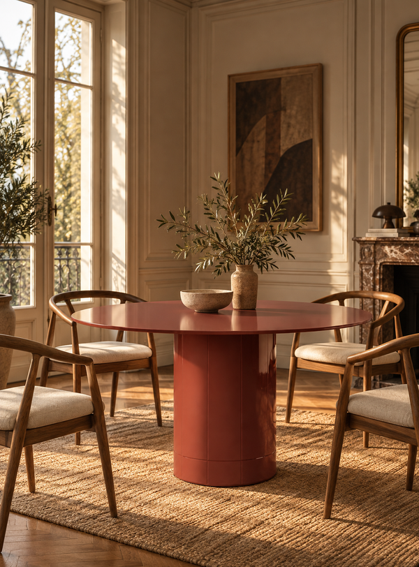 Olmo - Runder Tisch 120 cm - Gehärtetes Glas - Bordeaux