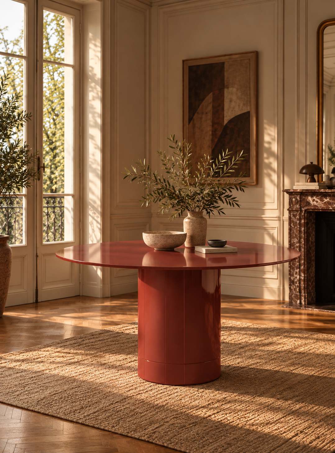 Olmo - Table ronde 120 cm - Verre trempé - Bordeaux