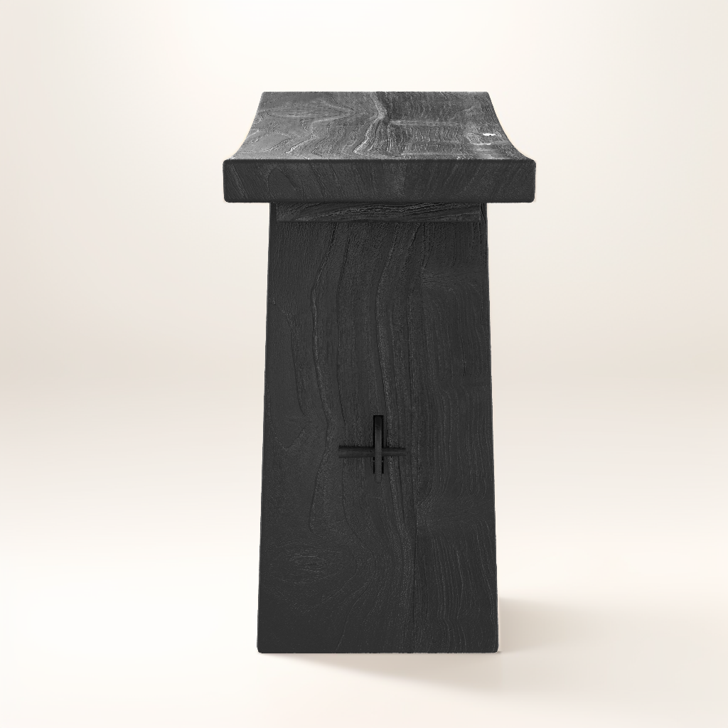 Eka - Tabouret En Bois De Teck Recyclé Peint En Noir