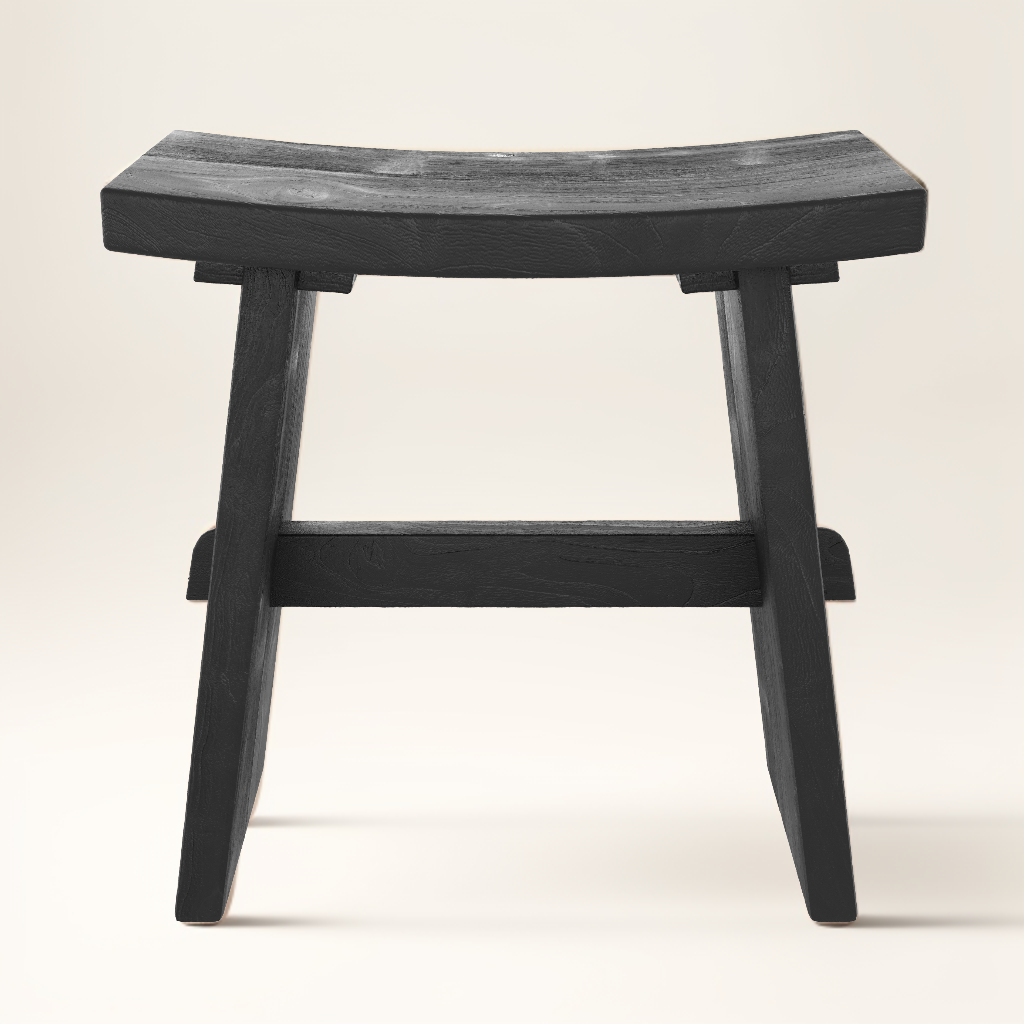 Eka - Tabouret En Bois De Teck Recyclé Peint En Noir