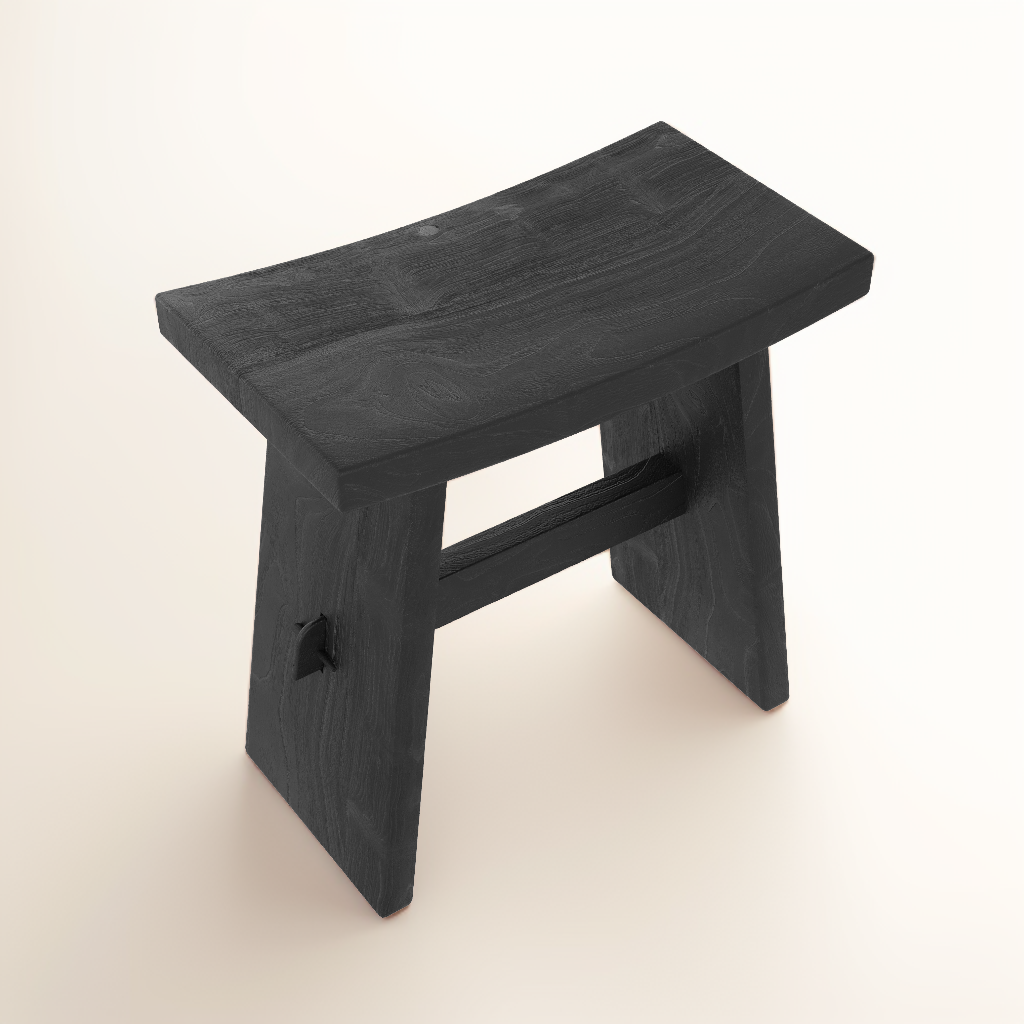 Eka - Tabouret En Bois De Teck Recyclé Peint En Noir