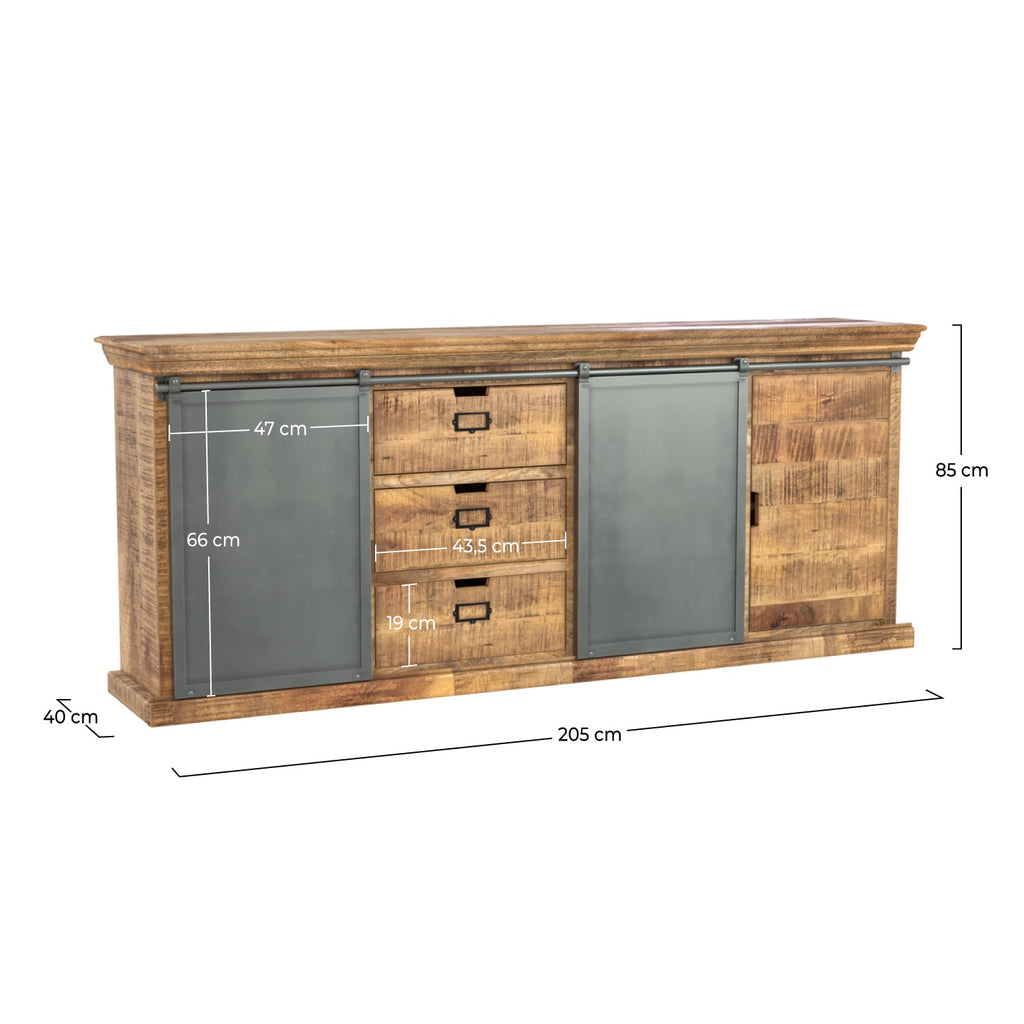 Tabuk - Grand Buffet En Bois De Manguier Massif Et Métal