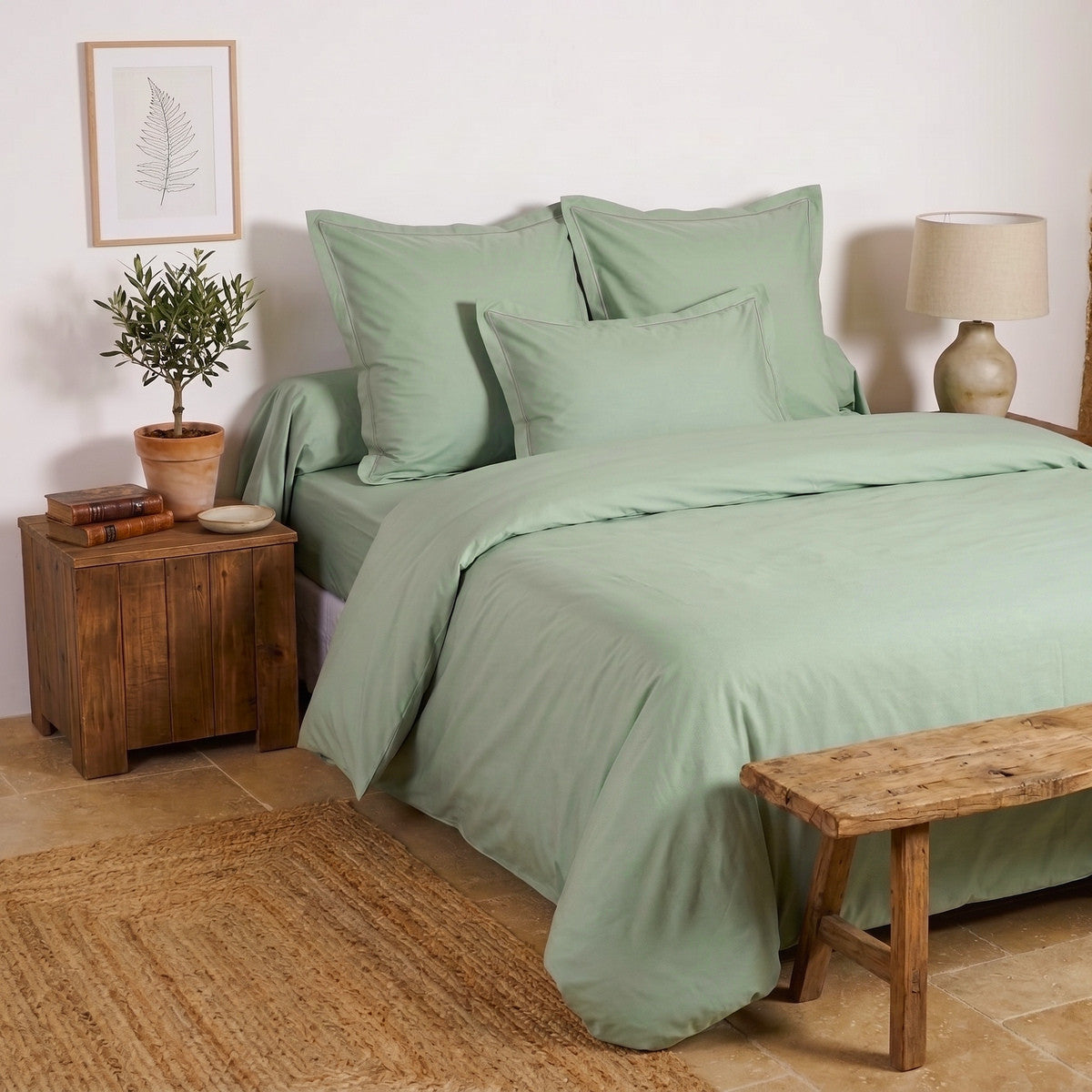 Uni Percale - Funda de Almohada - Percal de Algodón - Helecho