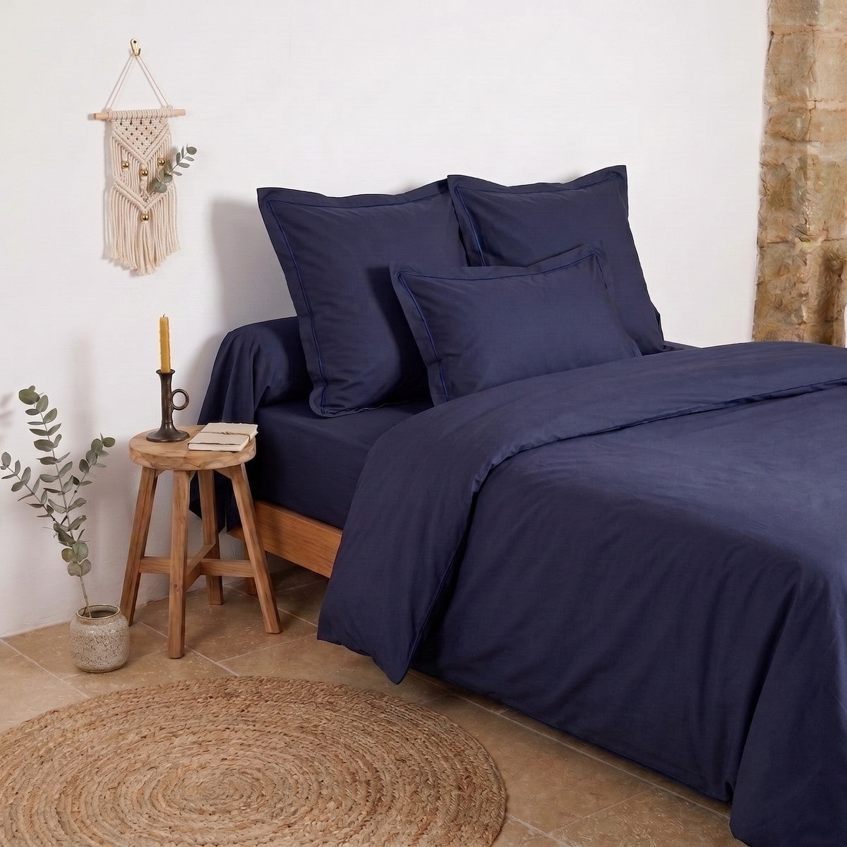 Uni Percale - Funda de Almohada - Percal de Algodón - Marino
