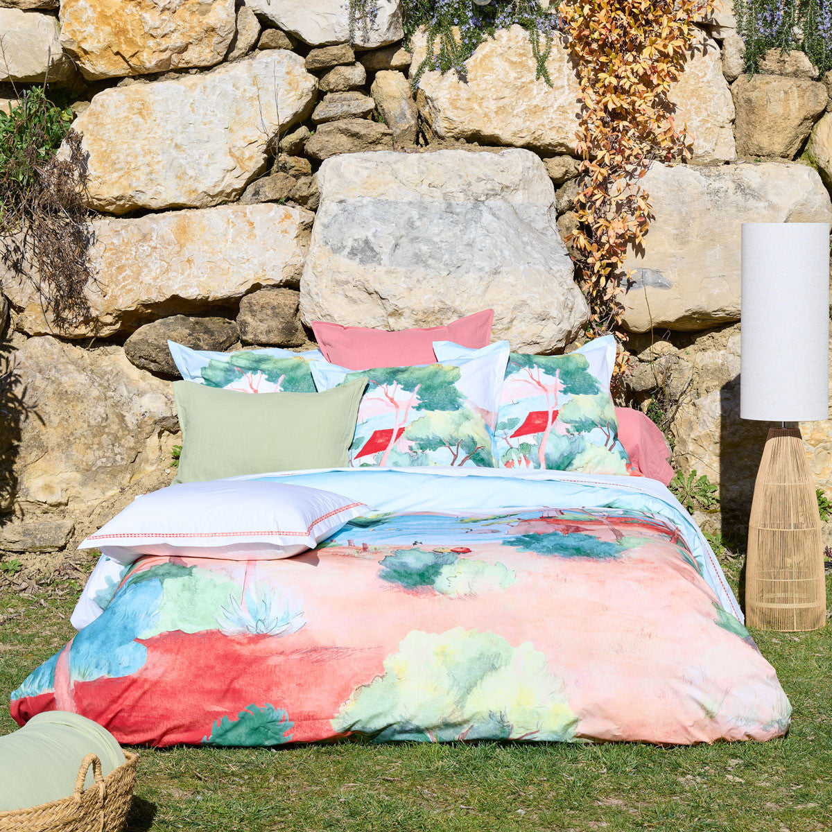 A L'Ombre Des Pins - Funda De Almohada Travesera - Percal De Algodón - Estampados