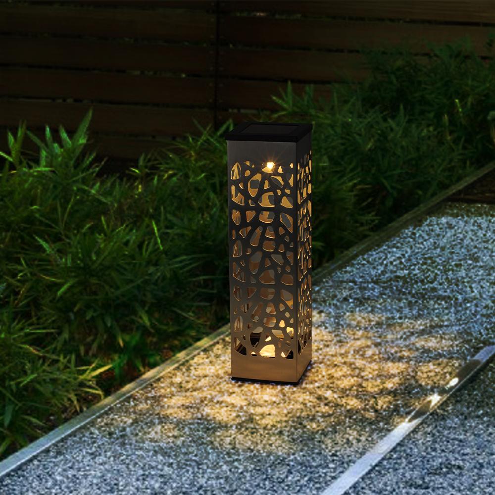 Set de 3 balizas solares para pegar o colocar en sombra LED blanco cálido INOX ORGÁNICO H31cm - REDDECO.com
