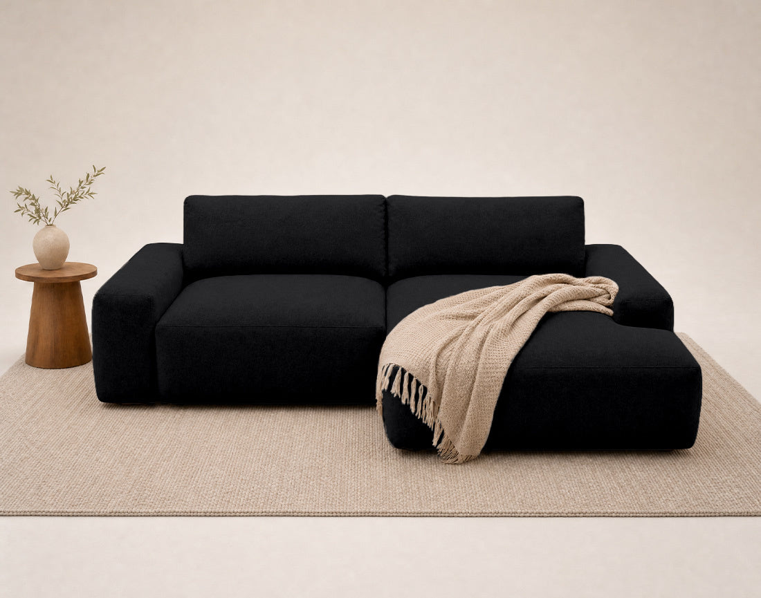Tama - 4-Seater Corner Sofa Bed with Storage - Fabric - Black