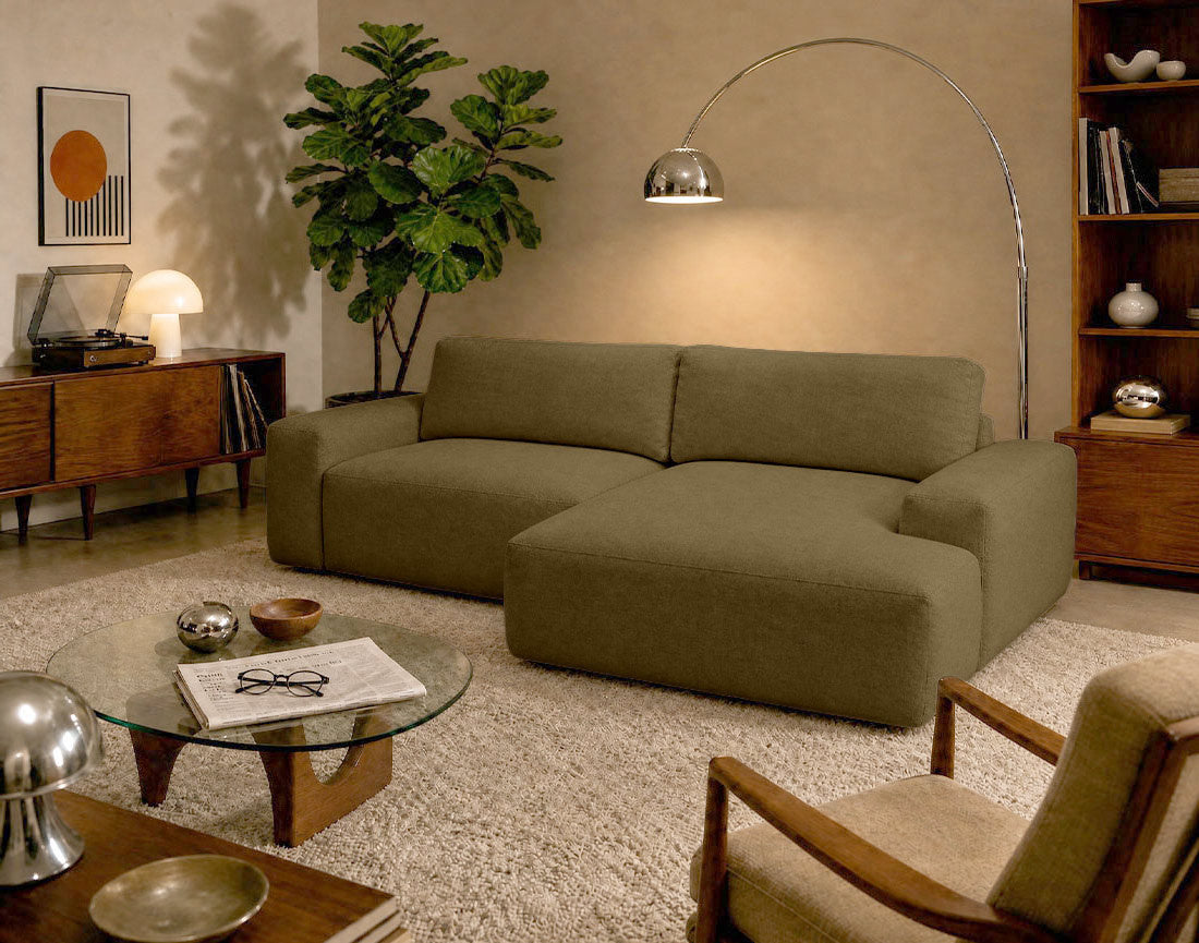 Tama - 4-Seater Corner Sofa Bed With Storage - Fabric - Green