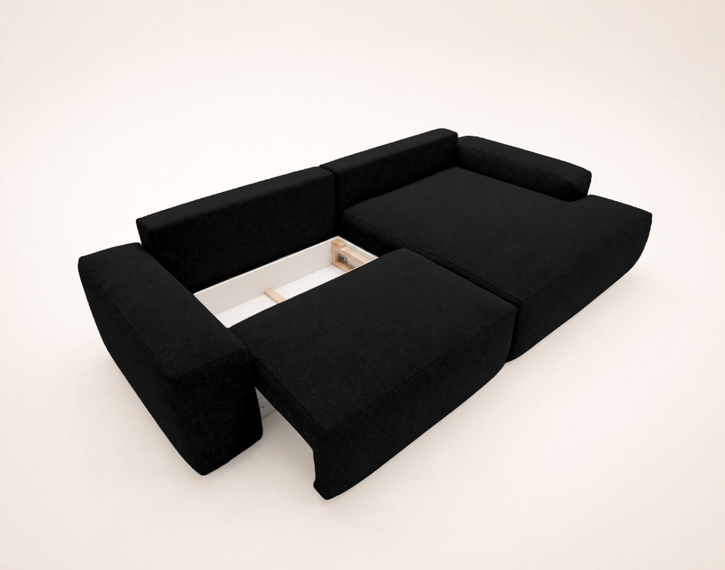 Tama - 4-Seater Corner Sofa Bed with Storage - Fabric - Black