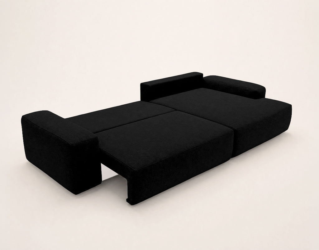 Tama - 4-Seater Corner Sofa Bed with Storage - Fabric - Black