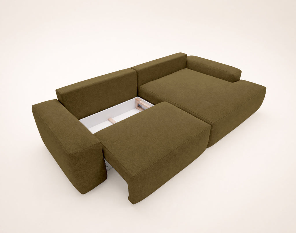 Tama - 4-Seater Corner Sofa Bed With Storage - Fabric - Green