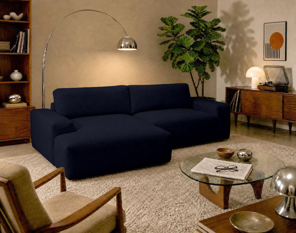 Tama - 4-Seater Corner Sofa Bed with Storage - Fabric - Navy Blue