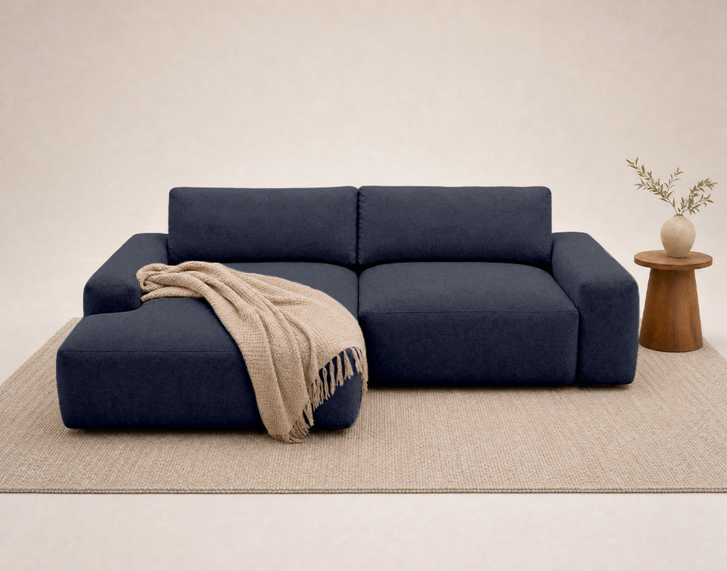 Tama - 4-Seater Corner Sofa Bed with Storage - Fabric - Navy Blue