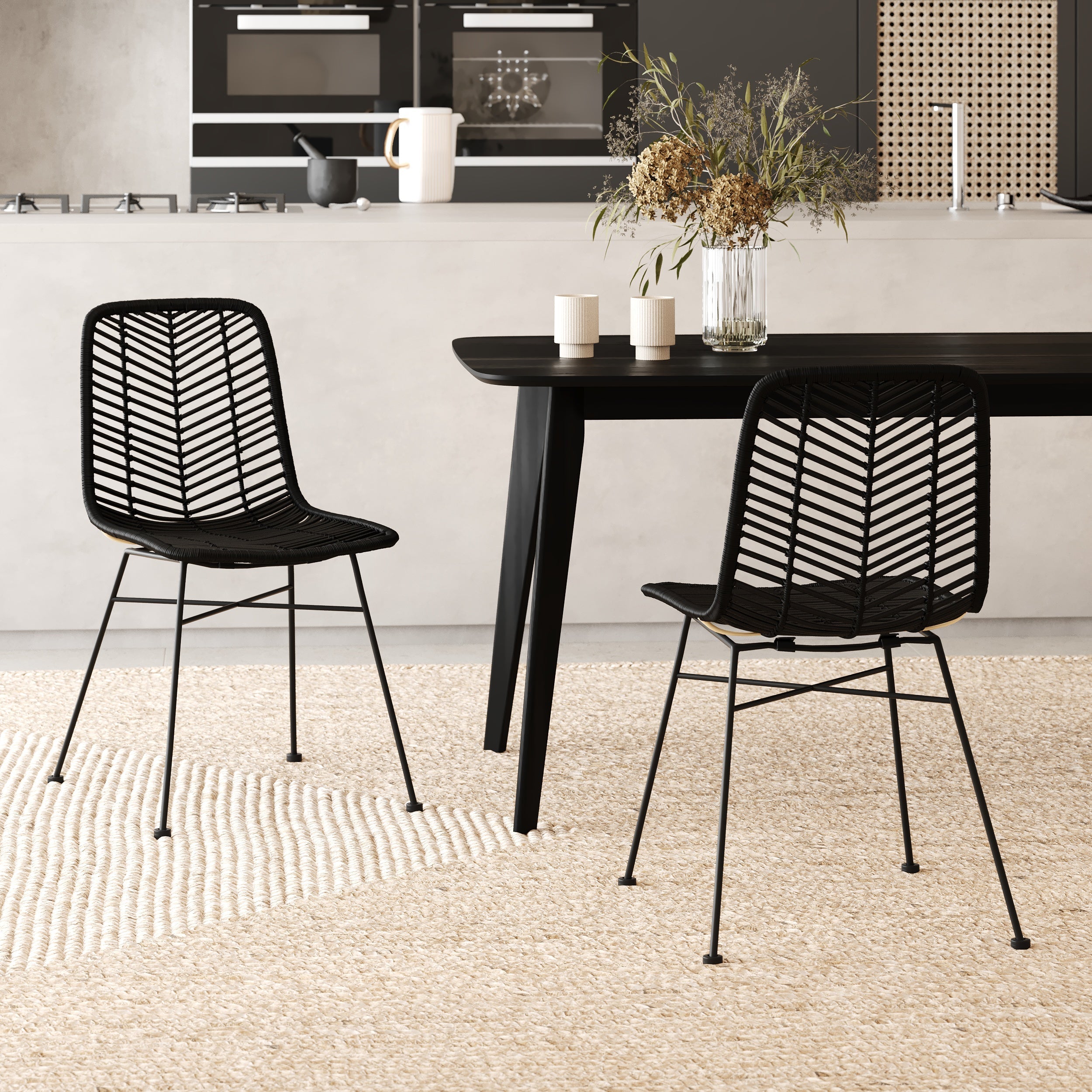 Tamara - Lot De 2 Chaises En Rotin Et Pieds En Métal Noir